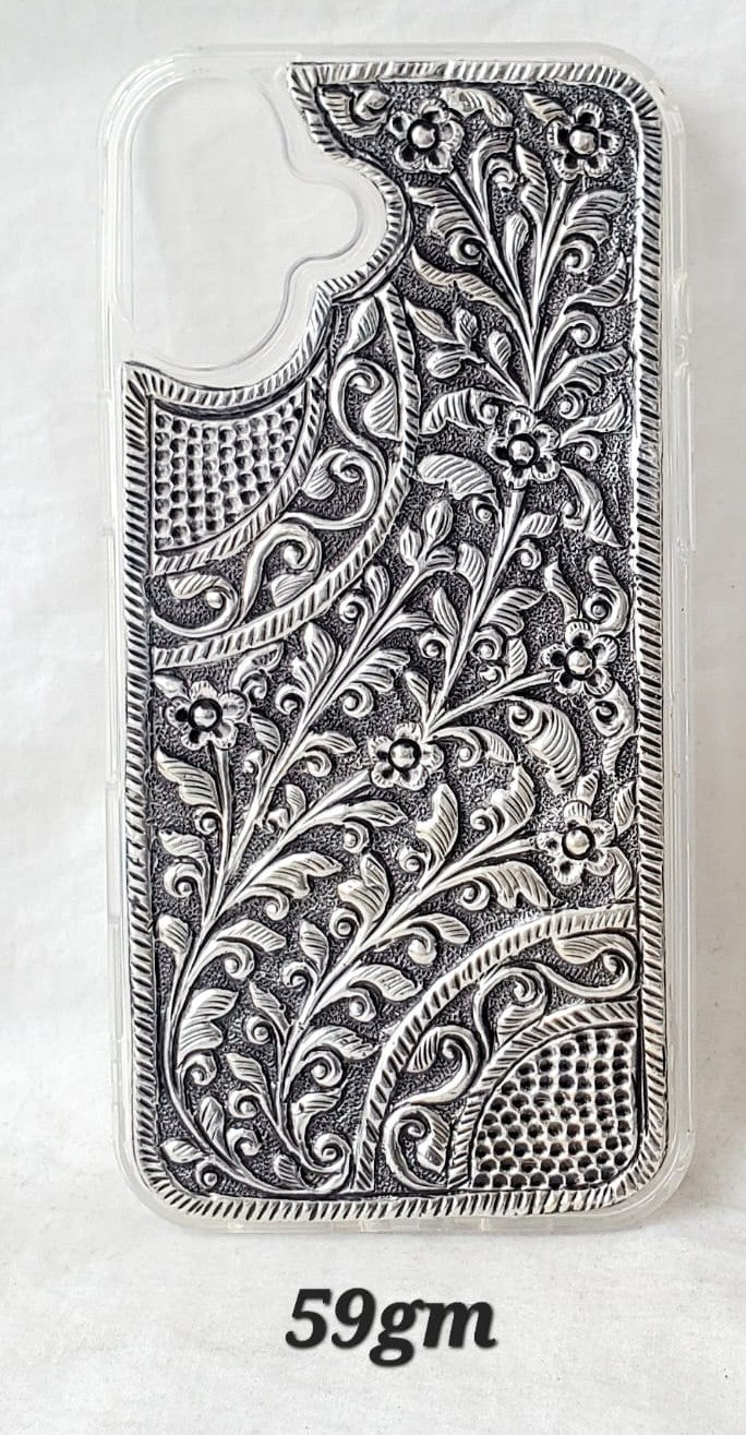 Antique Silver iPhone 16 Plus Back Cover (Curved Floral Vine Handcrafted Design | 59gm)
